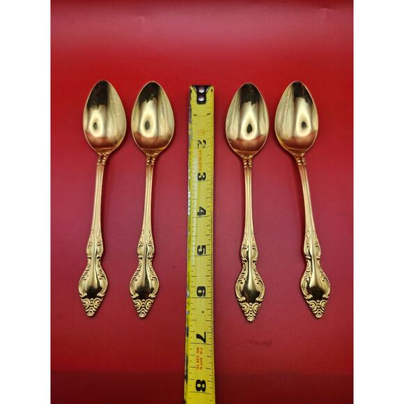 Set of 4 Golden Rexford Gold Electroplate Teaspoons 6.25” National Stainless - Picture 2 of 7